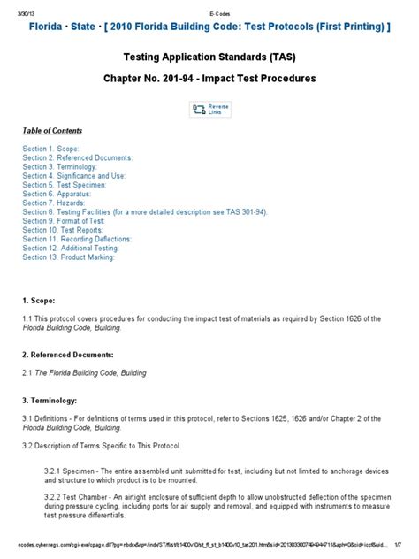 tas 201 impact test procedures